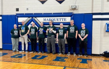 2026 St. Baldricks Participants including Mrs. Mary Donahue, Joe Boevingloh, Ben Droste, Brody McCormack, Steven Walch, and Sam Binder.